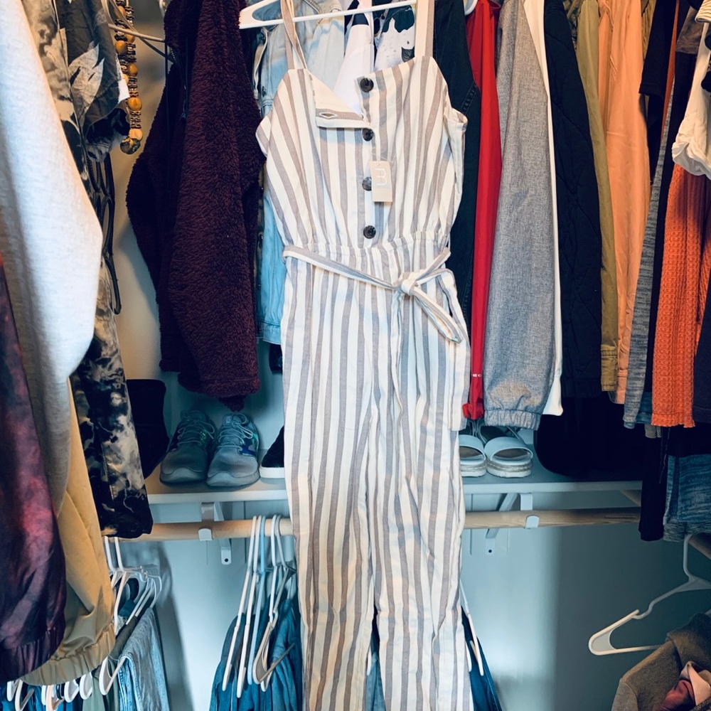 Maurices Cream & Purple Jumpsuit